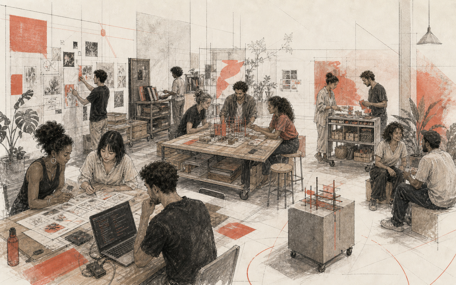 Visualização conceitual de Cowork e áreas de convivência
